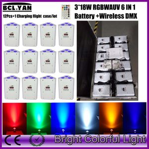 12 XLOT com road case frete grátis RGBWAUV 6 em 1 bateria cunha luz Par DMX sem fio para bar DJ casamento infravermelho Led Par