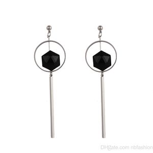 Wholesale silver earrings resale online - 2018 Hot Black Crystal Tassels Eardrop Silver Earrings Korean Fashion Earrings women luxury jewelry