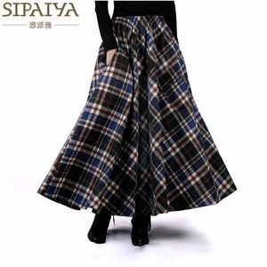 Wholesale- 2017 Autumn Winter Women Skirt 50s Vintage and Wool Maxi Elastic Waist Plaid Classical Thick Warm Saias Longa