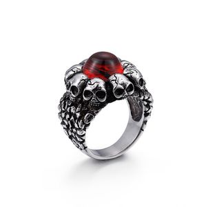 Punk Rock Skulls Ring voor Mannen Opaal Rood Geel Stone Party Biker Ring Vintage Rvs HipHop Cat's eye Sieraden