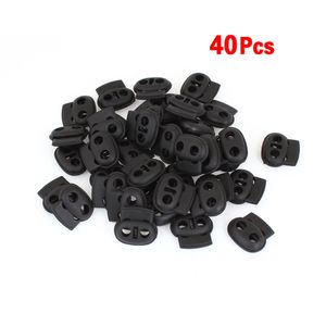 Fechaduras de corda com cordão de mola de furo duplo preto 40 unid.