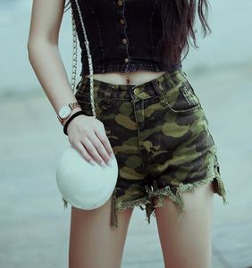 Women's new sexy fashion high waist camouflage print military ripped tassel wide leg shorts plus size SML