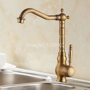 Vintage Antique Brass Single Handle Swivel Spout Kitchen Sink Faucet Cold & Hot Mixer Tap asf012