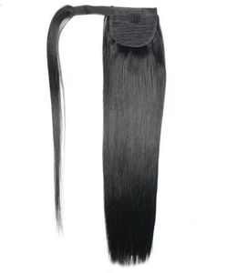 Evermagic toptan satış-Slick Düz Brezilyalı İnsan Saç İpli At Kuyruğu Klip Saç Uzantıları Doğal Renk Remy Puf At Kuyruğu Ürünleri Evermagic g