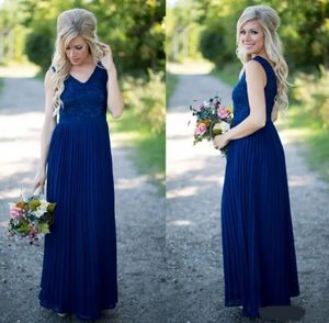 V-Neck Afryki Kraj Druhna Dresses Długość podłogi Koronki i Szyfonowa Dress Wedding Guest Dress Modest Druhna Prom Suknie