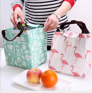 Cartoon-Flamingo-Kühltaschen, Outdoor-Camping-Picknick-Mittagessen-Tasche, tragbare Obst- und Getränke-Aufbewahrungstasche, Baumwollfutter, Aluminiumfolie, isolierte Tasche