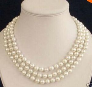 3 Rows Akoya Cultured 7-8 MM White Pearl Necklace Factory Wholesale price Women Giftword JewelRY