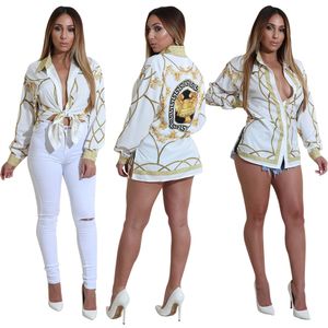 2019 Fashion Gold Chain Women Shirts Long Sleeve Sexy Ladies Tops Office Club Party Blouses Turn Down Collar Female Shirt Clothes