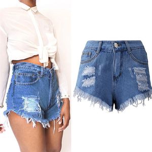 Mode kvinnor sommar 2018 sexig mini kort tofs hål shorts jeans denim höga midja korta byxor för kvinnlig grossist # k30