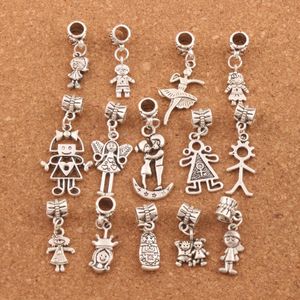 Alloy Pretty Girl Boy Dangle Charm Gig Hole Luźne Koraliki Tybetański Srebrny Europejska Bransoletka Moda Biżuteria BM54 140 sztuk / partia