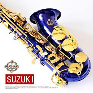 Darmowa Wysyłka Saksofon Suzuki Saksofon Alto Eb Saksofon SR-475 F E płaski Saksofon Pozłacany Profesjonalny Mosiądz Przyrząd Muzyczny Niebieski Saksofon Z Cudon
