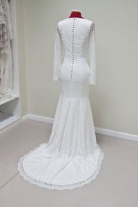 Rendas Sereia Vestidos de Noiva Modestas com Long Sheer Sleeves Vintage Lace Country Western Boho Vestidos Bridal Feito Personalizado