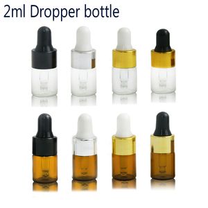 50 sztuk / partia 2 ml mini puste butelki kroplowe Przenośne aromaterapia Essenal Oil butelka z szklanym kroplomym