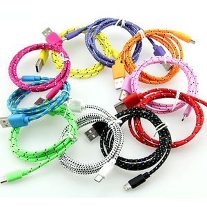 1m Färgrik ny tyg nylon flätad typ-C USB C kabel för Samsung för Blackberry för HTC Cloth flätad kabel