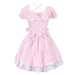 Can be Custom 2018 Pink and White Short Sleeve Bow with Tie Gothic Victorian Lolita Dresses For Women Customized