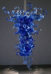 Modern Lamps Style Blue Curly Glass and Ball Chandeliers Light LED Bulbs Hand Blown Murano Crystal Chandelier