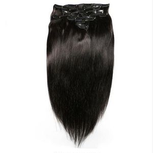 Clipe em Extensões de Cabelo Humano Máquina Made Remy Cabelo Cabeça Completa 7 Pcs Definir Natural Virgem Grosso Clipe Na Extensão do Cabelo