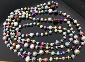 60inches 5-9 MM Multicolor Natürliche Frischwasserperlen Halskette, Glück Liebe Frauen Geschenk Schmuck