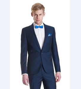 Costom Tuxedos Men Suits Wedding Suits for Men 2018 Navy Blue Blazer Black Lapel Groomsmen Prom Summer Beach Best Men 2 Pieces Jacket+Pants