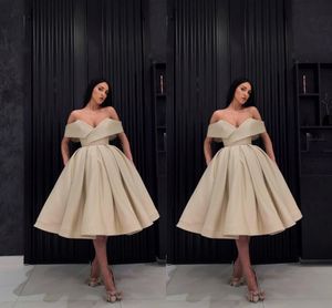 Sexy Champagne Off Shoulder Ball Gown Cocktail Dresses Pleats Formal Prom Party Gowns Evening Dress Vestidos De