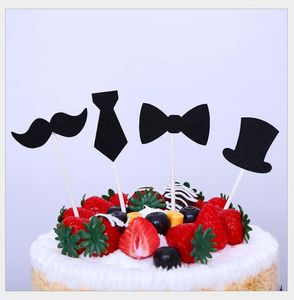 Little Man Cupcake Toppers Party Decoration Mustache Bow Tie Cake Topper Boy Birthday Baby Shower Gender Reveal Cakes parts