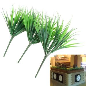 10 Teile/los Ziegel Künstliche Pflanzen Grün Gras Kunststoff Simulation Pflanzen für Home Dekoration Blume 7 Gabel Frühling Gefälschte Gras Blätter