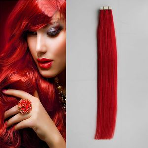 RED Tape In Extensions 40pcs Remy Tape In Hair Extensions 100g Tape In Human Hair Extensions Straight 40pcs