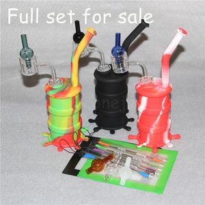 mini hookahs silicone oil bong+thermal quartz banger+glass carb cap+silicone baking mats dab wax tools drum bong silicon nectar