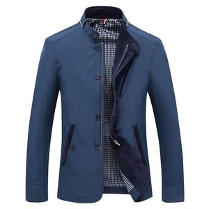 Мода Весна Осень Полиэстер Slim Fit Тонкий Стенд Кнопка Мужской Повседневная Куртка Мужчины Короткие ветровавые Куртки Пальто Blue Khaki 4XL Новый