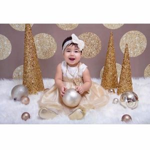 Baby Girl's Birthday Party Backdrop Printed Gold Polka Dots Newborn Photography Props Kids Children Photo Studio Backgrounds