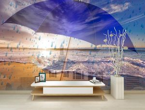 Custom Wall Paper Creative Paraply Raindrop Beach Bakgrundsbilder 3D Vägg Vardagsrum Dekoration TV Bakgrund Foto Vägg