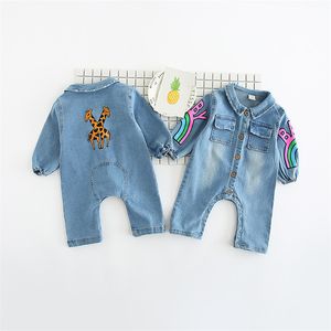 2018 Soft Denim Baby Strampler Graffiti Regenbogenkleidung