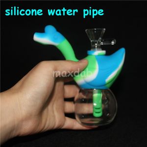 hookahs Portable Silicone Water Pipes for Smoking Dry Herb Unbreakable Water Percolator Bong Oil Concentrate glass bowl and downstem