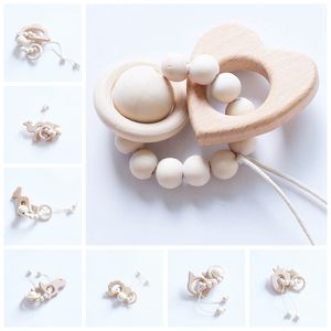 100pcs Baby Teether Rings Food Grade Beech Wood Teething Ring Teethers Chew Toys Shower Play Gym Chew Round Wooden Beads YE019