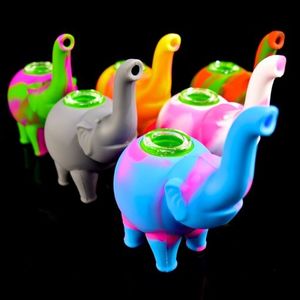 Silicone Elephant Pipe With Glass Bowl mini bubbler Water Pipes Food Grade Silicon Hookah Bongs Length 123mm
