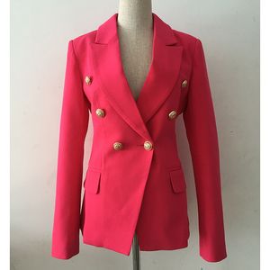 Премиум Новый стиль Высочайшее Качество Оригинальный дизайн Женская Классическая двубортная Блазера Тонкий Куртка Металлические Пряжки Blazer Розовое Красное Смешивание Пальто