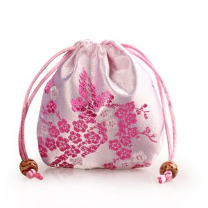 ミニ中国のシルクジュエリーポーチサテンの花巾着ギフトバッグラウンドボトム包装バッグサシェ3ピース ロット