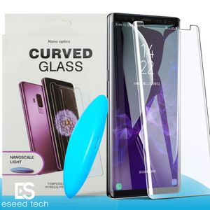 Przyjazny klej ciekły Przyjazny UV Dotykowy Przyjazny Szkło Hartowane Pełny Klej Screen Protector dla Samsung Uwaga 10 9 8 S9 S8 Plus Identyfikator drukowania palców