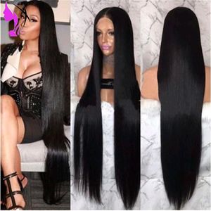 30inches longo preto / Brown / louro / vermelho linha reta do Brasil Lace Wigs da Mulher Negra resistente ao calor sintética rendas frente perucas com cabelo do bebê