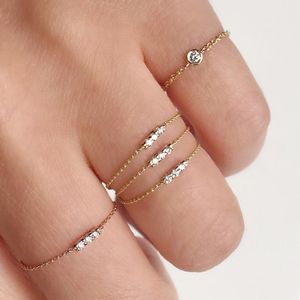 925 Sterling prata cúbica zircônia bezel cz charme cz bar delicada delicada dindade fina cadeia simples menina anel