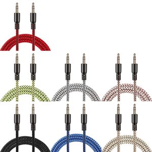 1m nylon aux kabel 3,5 mm till 3,5 mm man till manlig jack auto bil ljudkabel guldplugg kapel linjeledning för iphone huawei 200pcs / lot