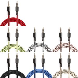 1M Nylon AUX Cable 3.5mm a 3,5 mm Macho para macho Jack Auto Auto Cabo de Áudio Plug Gold Kabel Line Cabo para iPhone Huawei 200pcs / lote