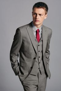 Custom Design Groom Tuxedos Peaked Lapel Grey Stripe Trim Fit Men's Business Suit Men Party Groomsmen Suits(Jacket+Pants+Tie+Vest)NO;274