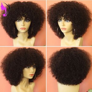 Yeni Afro Kinky Kıvırcık Dantelli Ön Siyah Kadınlar İçin Sentetik Peruk 150 İşitsel Kısa Kıvırcık Peruk Bangs Ücretsiz Peruk Kapağı