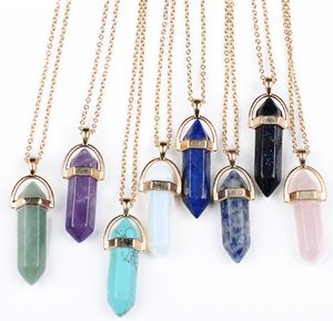 Necklace Gold Chain Jewelry Healing Crystals Amethyst Rose Quartz Chakra Healing Point Women Men Natural Stone Pendants Leather Necklaces