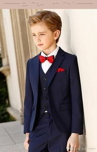 Hochwertiger marineblauer Jungen-Anzug für formelle Anlässe, Kinderkleidung, Hochzeitskleidung, Blazer, Geburtstagsfeier, Abschlussball-Anzug (Jacke + Hose + Krawatte + Weste) Nr. 3