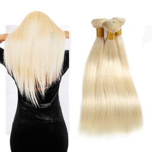 Peruvian 613 Blond 613# Färg 3 Bunds rak mänskliga hår Remy Virgin Hair Extensions 8-30 tum 95-105G/Piece Hair Weaves