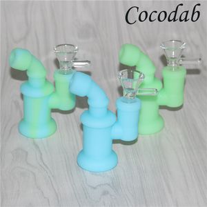 Glow Mini Bubbler Rig silicone smoking pipe handpipe Hookah Bongs oil dab rigs with glass bowl silicon hand pipes