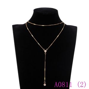 3pcs Minimalist Double Layer Sexy Long Chain Choker Necklace Women Y Style Rhinestones Pendant Necklaces A0811