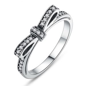 925 sterling silver mousserande båge knut stapelbar ring micro pave cz för kvinnor valentins dag gåva smycken